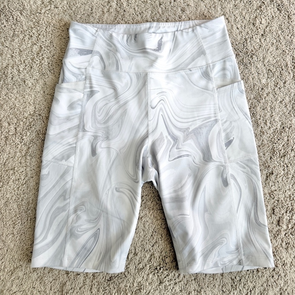 Womens Biker Shorts S Athletic Workout Running Gym Gray White High Rise Bike - Picture 6 of 7